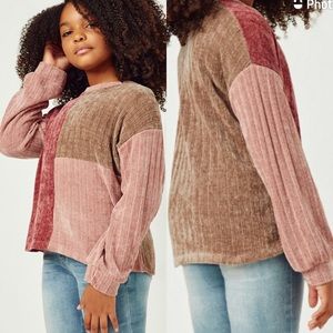 Hayden Textured Chenille Color Block Long Sleeve Top